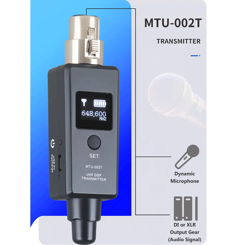 1 Pair Micphone Wireless System Rechargeable UHF DSP Transmitter Receiver for Dynamic Mic Replacement Parts