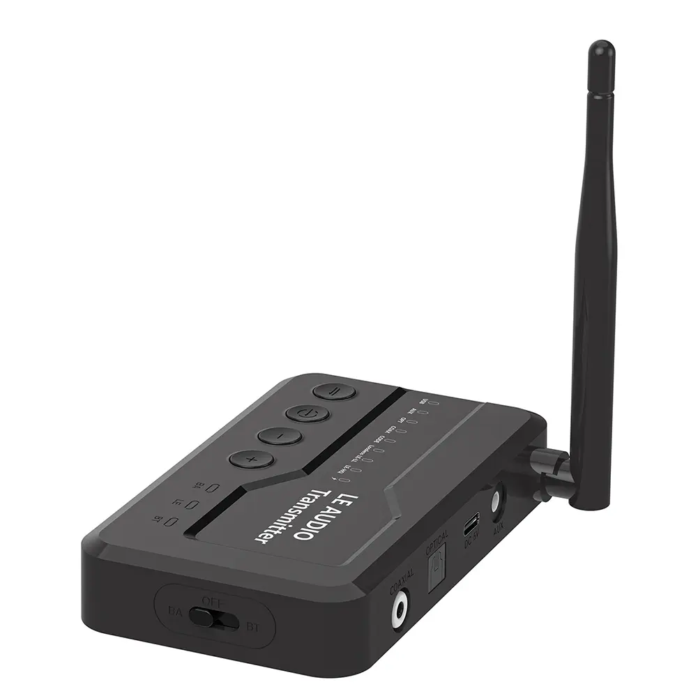 LE Audio Transmitter Bluetooth-Compatible 5.3 Wireless LE Audio Transmitter Adapter with USB/AUX/Opt/Coax for TV Headphons