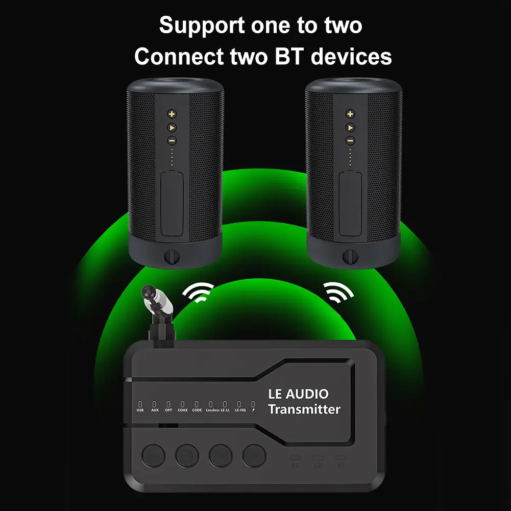 LE Audio Transmitter Bluetooth-Compatible 5.3 Wireless LE Audio Transmitter Adapter with USB/AUX/Opt/Coax for TV Headphons