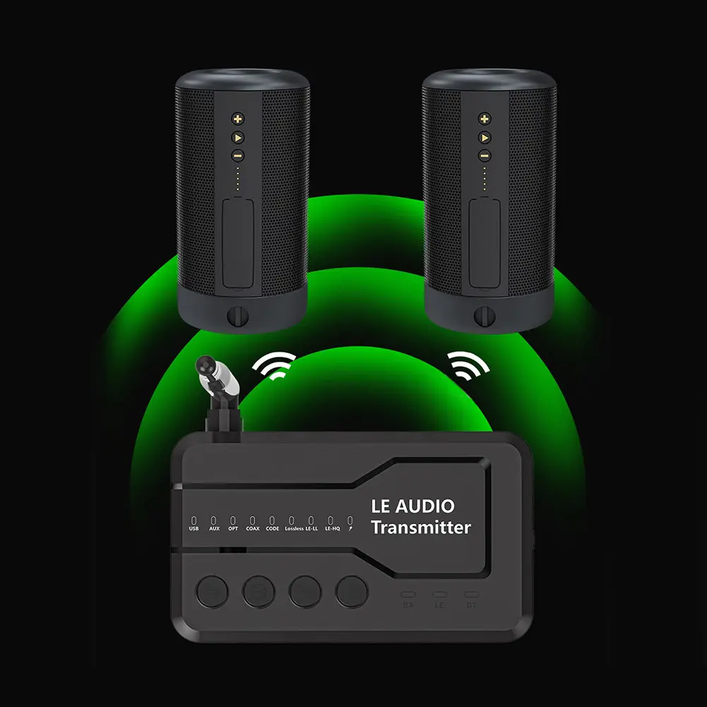 LE Audio Transmitter Bluetooth-Compatible 5.3 Wireless LE Audio Transmitter Adapter with USB/AUX/Opt/Coax for TV Headphons