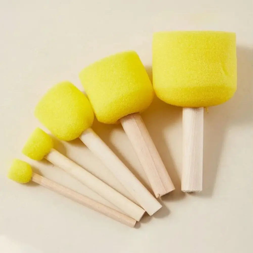 5Pcs Sponge Stamps Sponge Stencil Brush Round Sponge Foam Brushes Multifunctional Wooden Handle Painting Brushes for Adults