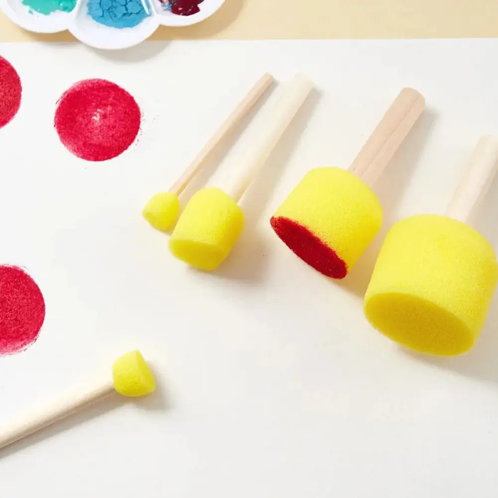 5Pcs Sponge Stamps Sponge Stencil Brush Round Sponge Foam Brushes Multifunctional Wooden Handle Painting Brushes for Adults