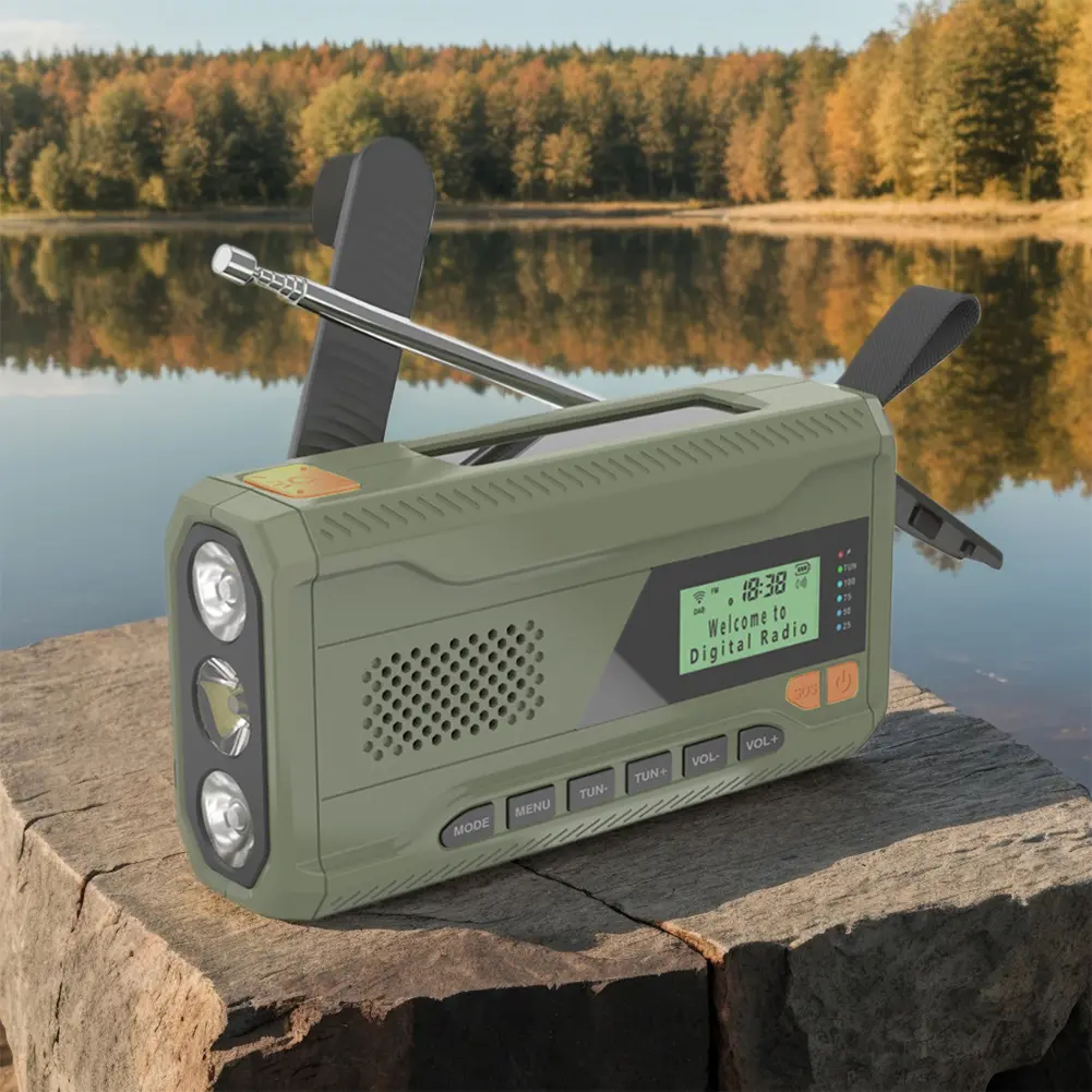 Hand Crank Radio with Flashlight BT Speaker Emergency Weather Radio Rechargeable for Emergency Camping Storm Survival