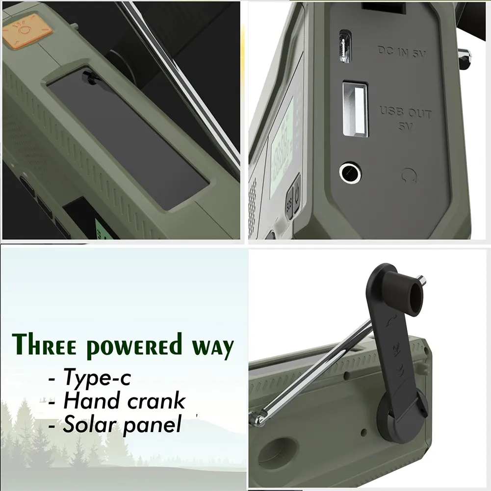 Hand Crank Radio with Flashlight BT Speaker Emergency Weather Radio Rechargeable for Emergency Camping Storm Survival
