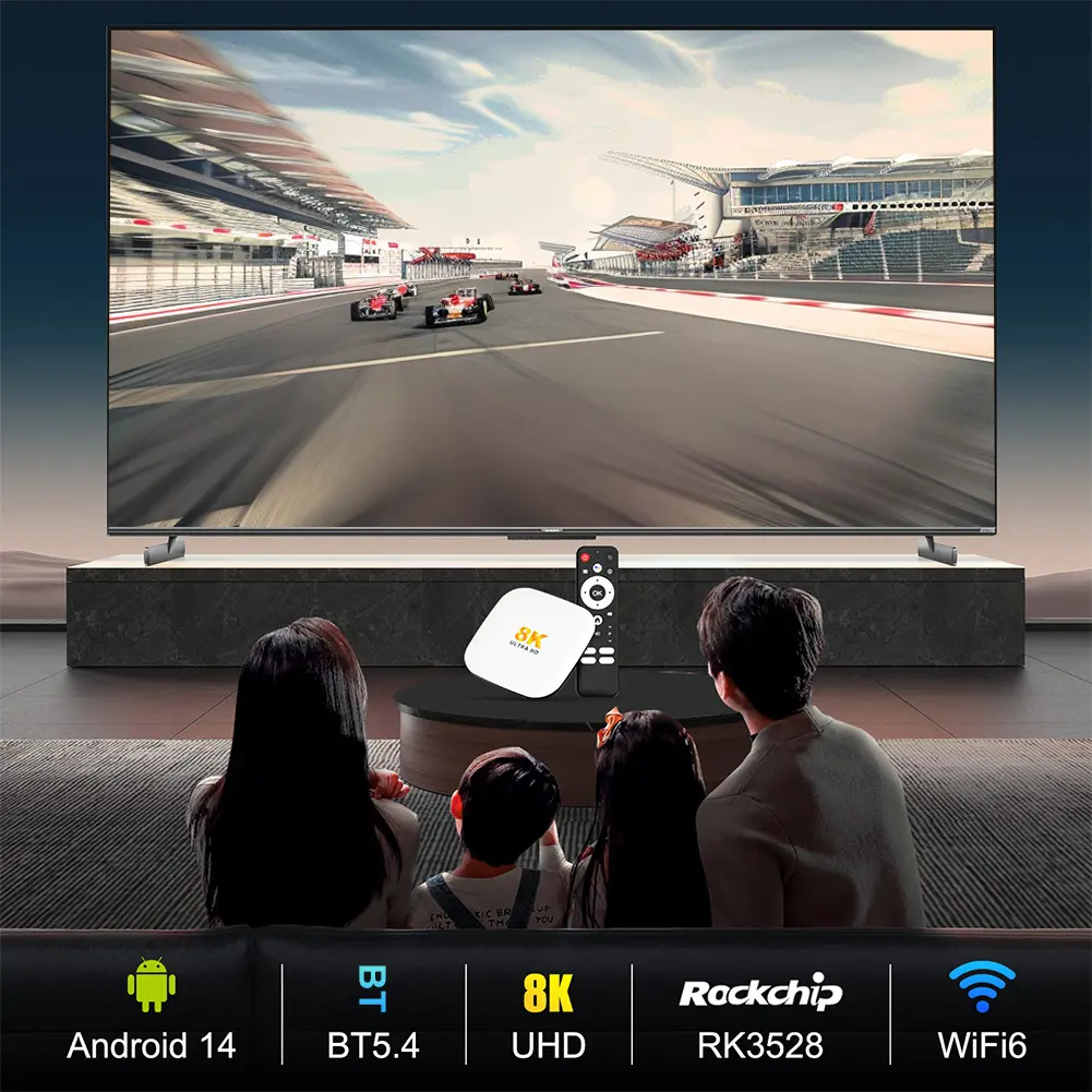 Android 14 TV Box 8K Media Player with Remote Set Top Box Android Box