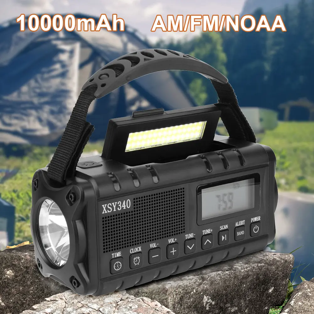 10000mAh Emergency Hand Crank Radio 4 Ways Powered Portable Emergency Radio Reading Lamp Headphone Jack SOS for Outdoor Survival