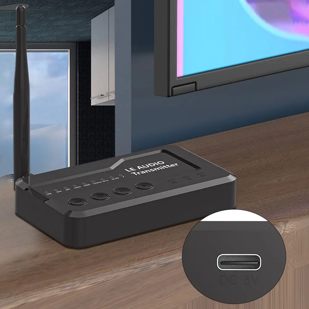 LE Wireless Audio Music Transmitter Adapter with USB/AUX/Opt/Coax Bluetooth-Compatible 5.3 Home Stereo Audio Transmitter Adapter