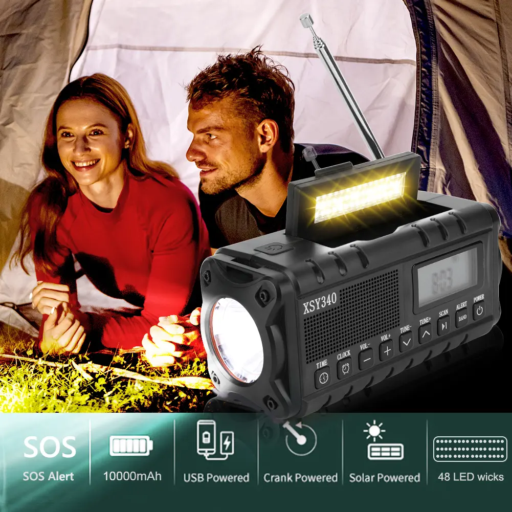 10000mAh Emergency Hand Crank Radio 4 Ways Powered Portable Emergency Radio Reading Lamp Headphone Jack SOS for Outdoor Survival