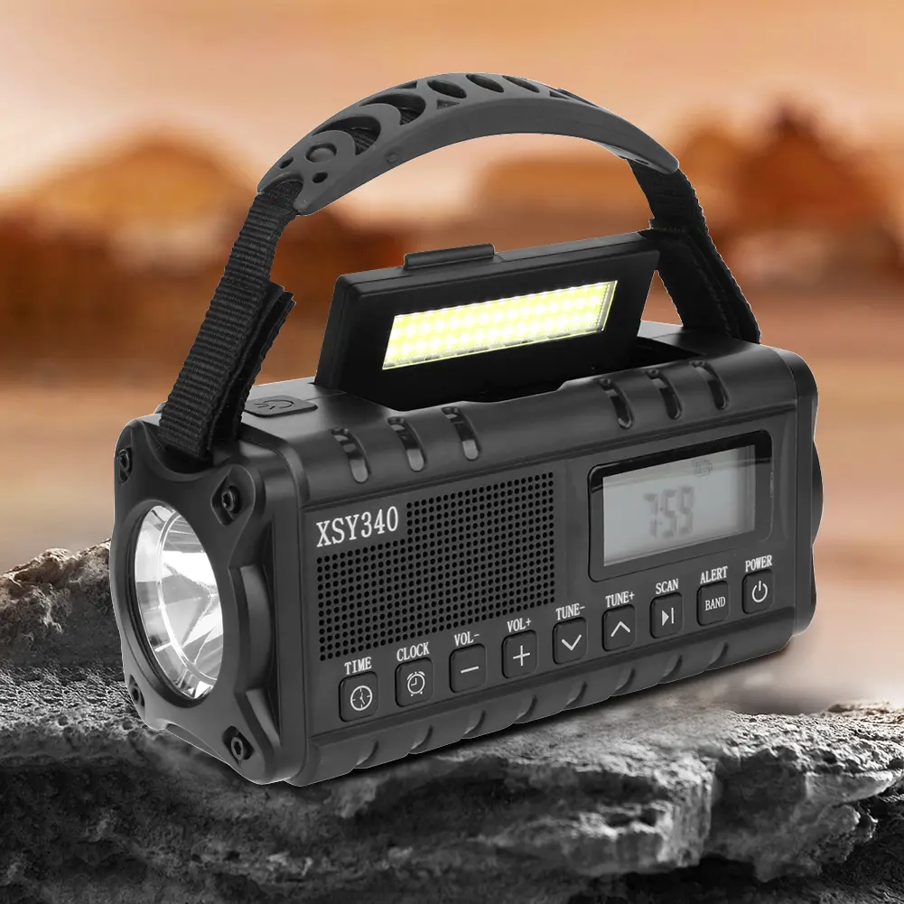 10000mAh Emergency Hand Crank Radio 4 Ways Powered Portable Emergency Radio Reading Lamp Headphone Jack SOS for Outdoor Survival