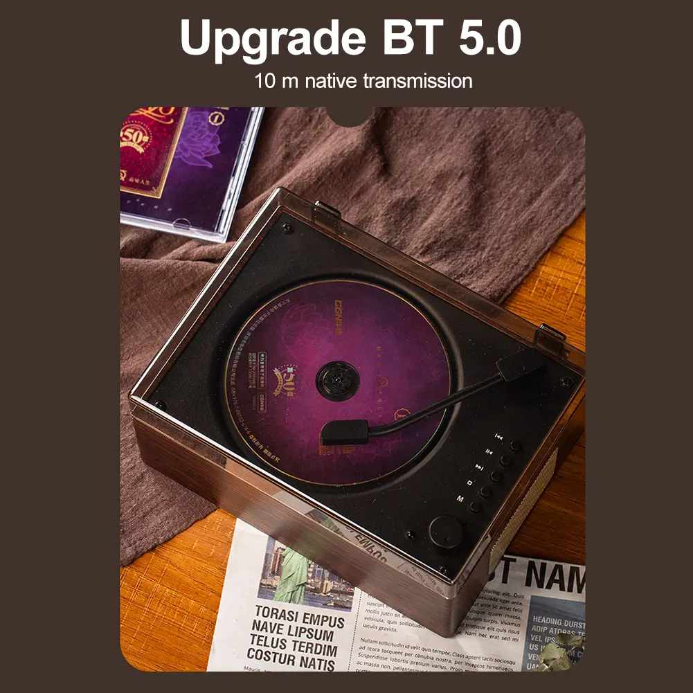 Home Music Player Rechargeable Support CD BT USB 3.5mm AUX CD Music Player Bluetooth-Compatible 5.0 Desktop CD Player Home Decor