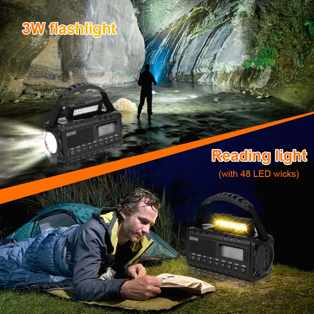 10000mAh Emergency Hand Crank Radio 4 Ways Powered Portable Emergency Radio Reading Lamp Headphone Jack SOS for Outdoor Survival