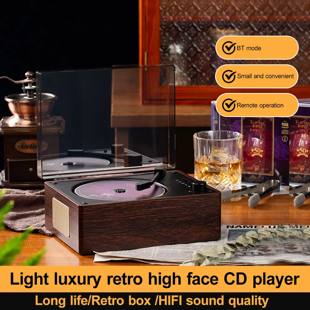 Home Music Player Rechargeable Support CD BT USB 3.5mm AUX CD Music Player Bluetooth-Compatible 5.0 Desktop CD Player Home Decor