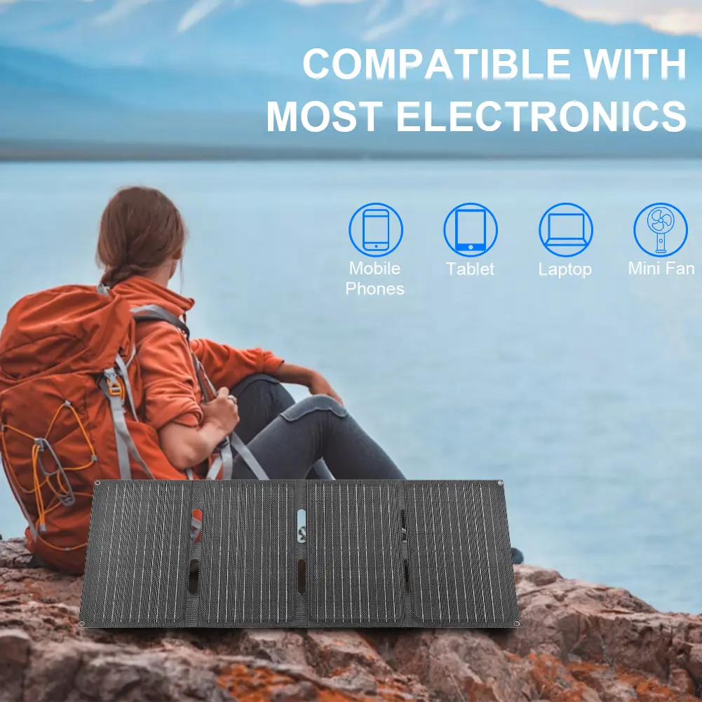 60W Folding Solar Panel IP65 Waterproof Foldable Solar Charger Portable Solar Panel Charger Battery Charger for Hiking & Camping