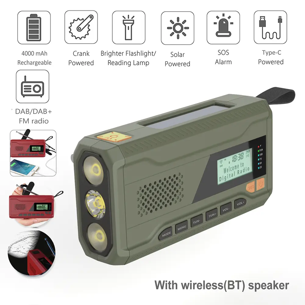 Portable DAB FM Radio with Flashlight BT Speaker Emergency Radio Emergency Weather Radio for Outdoor Camping Emergency
