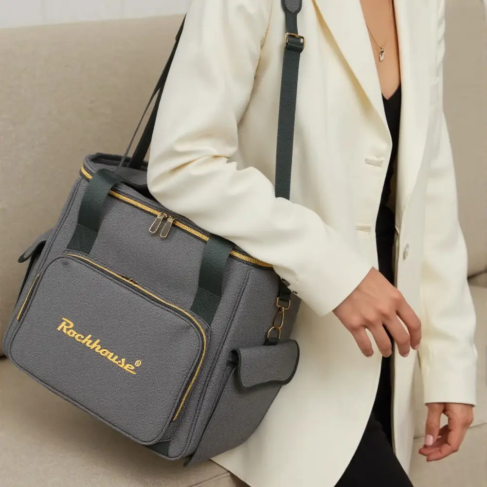 Portable Record Shoulder Bag Multi-Pocket Vinyl Records Storage Handbag Dust Prooof Thicken Padded CD Bag for Music Lovers Gift