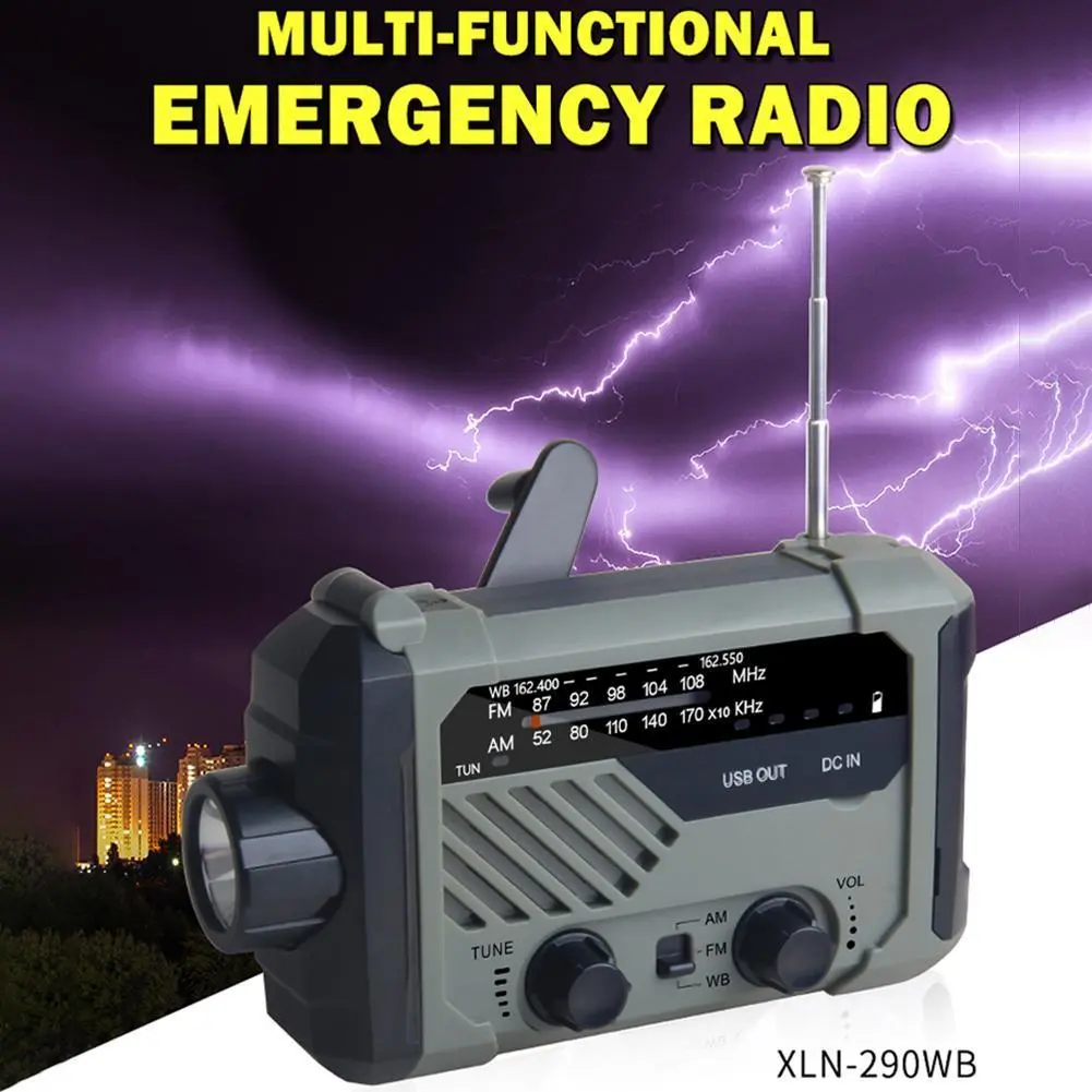 Multifunctional Radio Solar FM/AM Weather Radio Outdoor Camping Picnic Emergency LED Flashlight Power Bank
