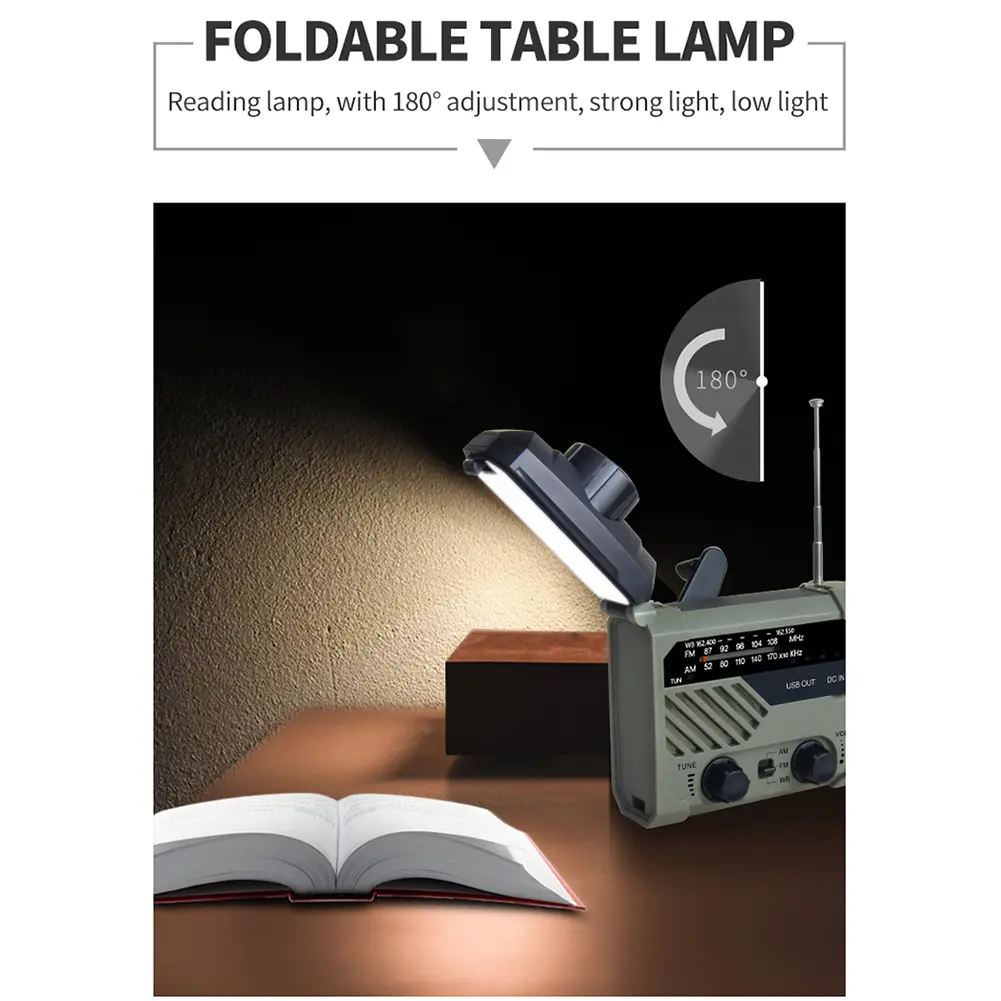 Multifunctional Radio Solar FM/AM Weather Radio Outdoor Camping Picnic Emergency LED Flashlight Power Bank