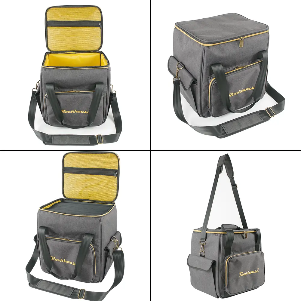Portable Record Shoulder Bag Multi-Pocket Vinyl Records Storage Handbag Dust Prooof Thicken Padded CD Bag for Music Lovers Gift