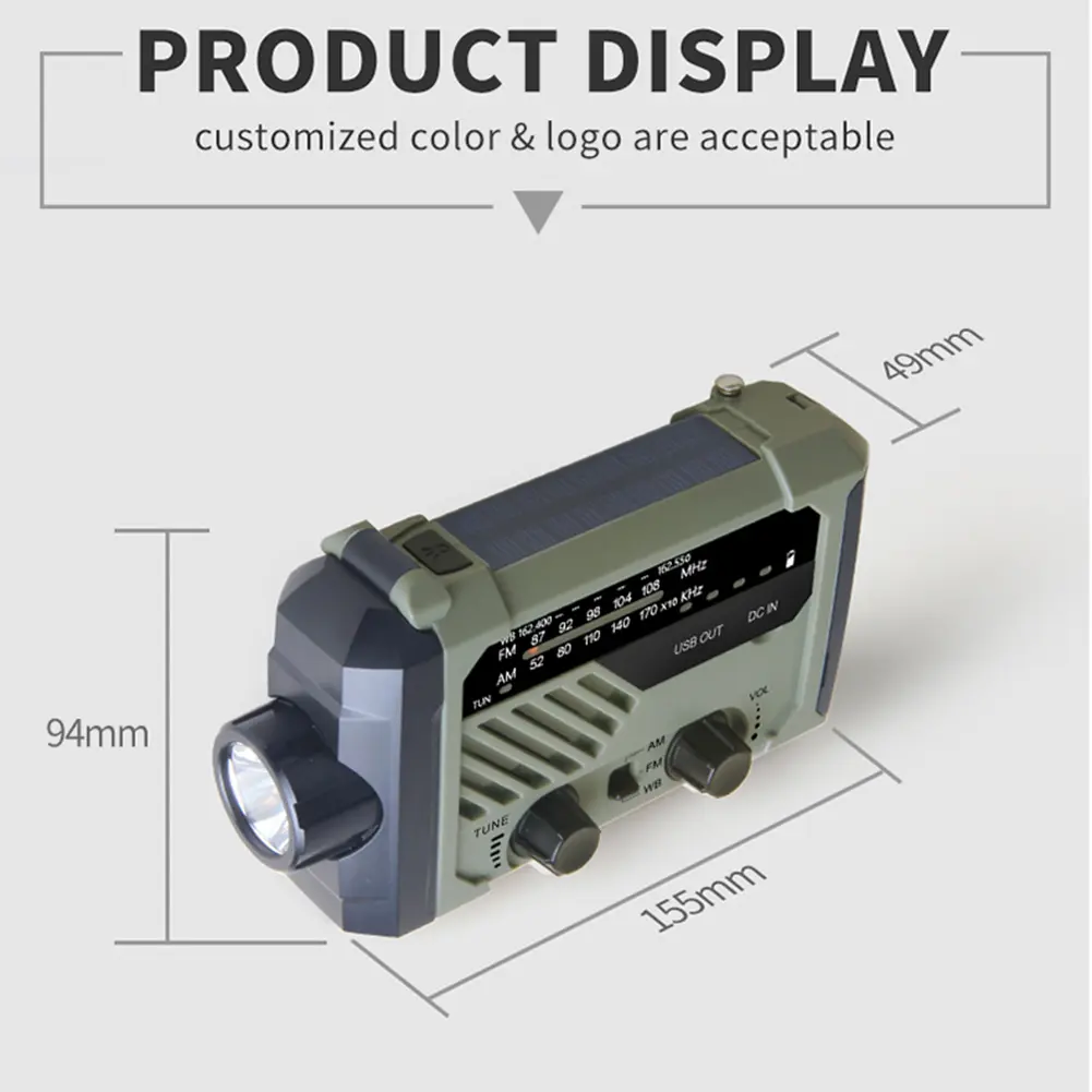 Multifunctional Radio Solar FM/AM Weather Radio Outdoor Camping Picnic Emergency LED Flashlight Power Bank