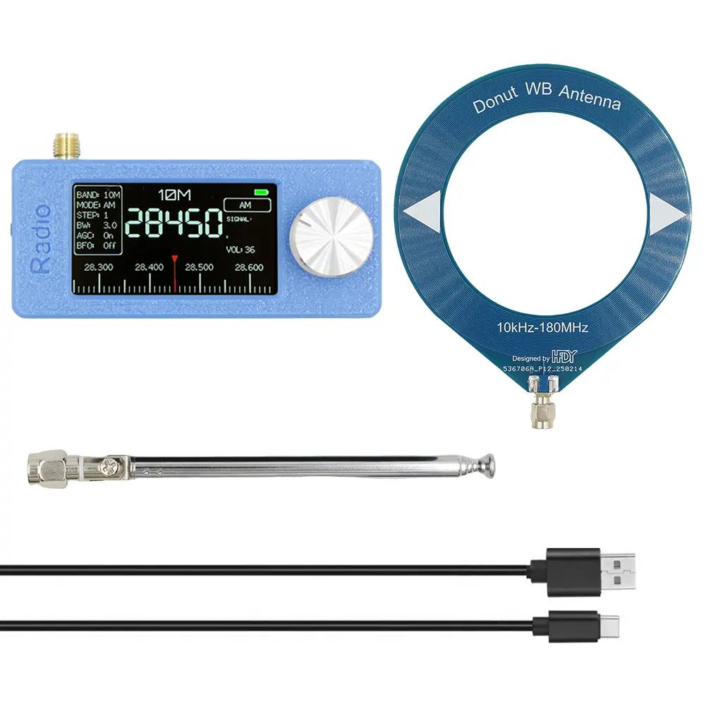 SI4732 0.5-108mhz Portable Radio 1.9inch IPS Screen All Band Radio Receiver LSB USB AM FM FM/AM Radio with 2pcs Antenna