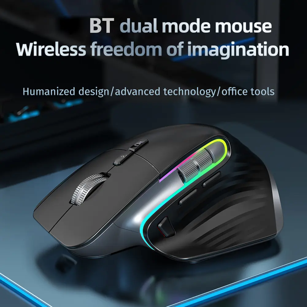 Multi-Device Wireless Mouse Ergonomic Bluetooth-Compatible 5.0 & 2.4G Wireless Portable Optical Mouse 1000-4000DPI for Laptop PC