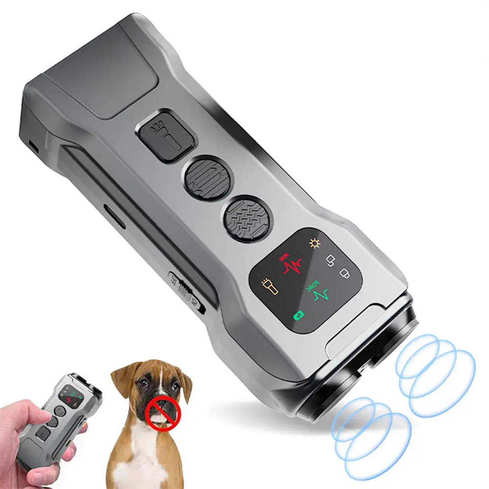Double Head Dog Repeller with LED Flashlight Anti Barking Training Device Ultrasonic Dog Bark Stopper Light for Pet Gift