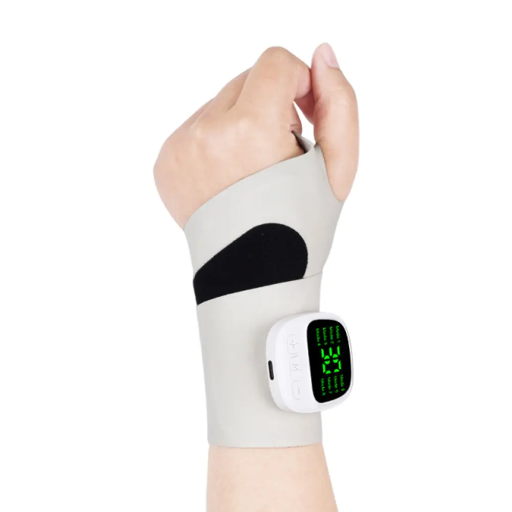Electric Wrist Massager 8 Modes 30 Levels EMS Wrist Guard Adjustable Length Wrist Compression Wrap for Daily & Sports