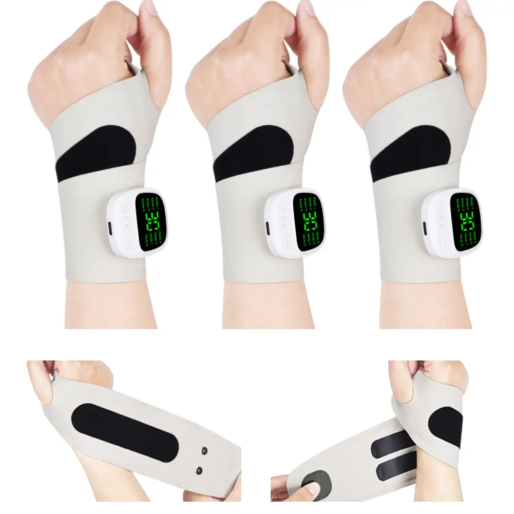 Electric Wrist Massager 8 Modes 30 Levels EMS Wrist Guard Adjustable Length Wrist Compression Wrap for Daily & Sports