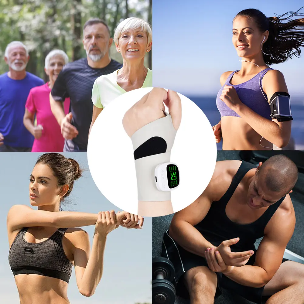Electric Wrist Massager 8 Modes 30 Levels EMS Wrist Guard Adjustable Length Wrist Compression Wrap for Daily & Sports
