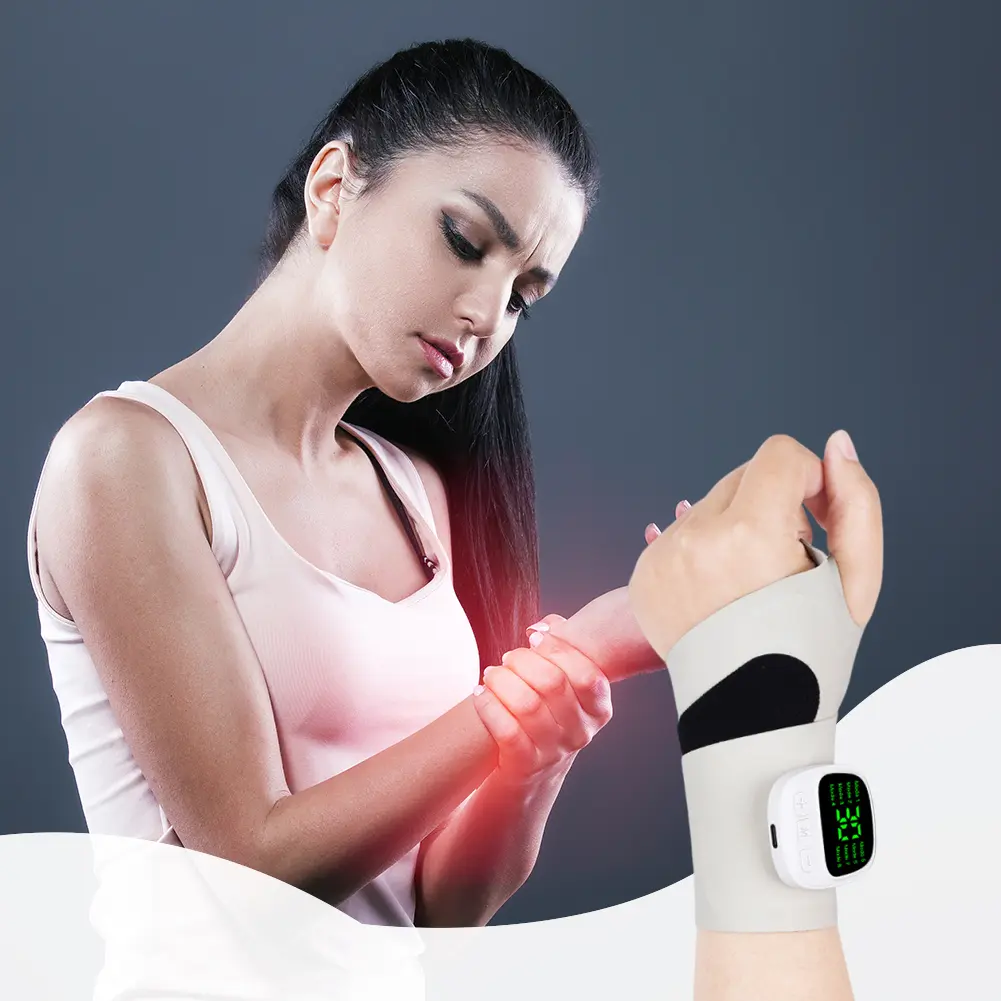 Electric Wrist Massager 8 Modes 30 Levels EMS Wrist Guard Adjustable Length Wrist Compression Wrap for Daily & Sports
