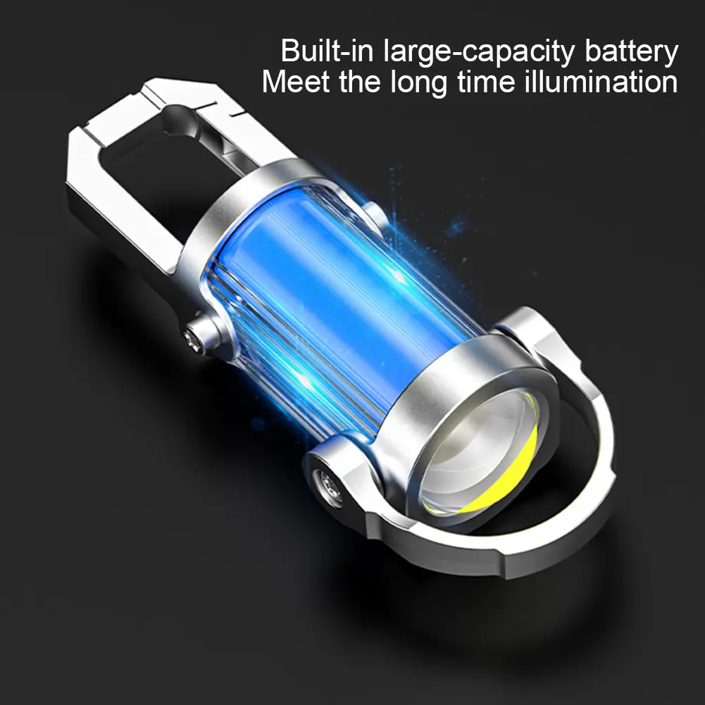 COB LED Keychain Flashlight USB Rechargeable Pocket Flashlight Ultralight Camping Flashlight for Outdoor Emergency
