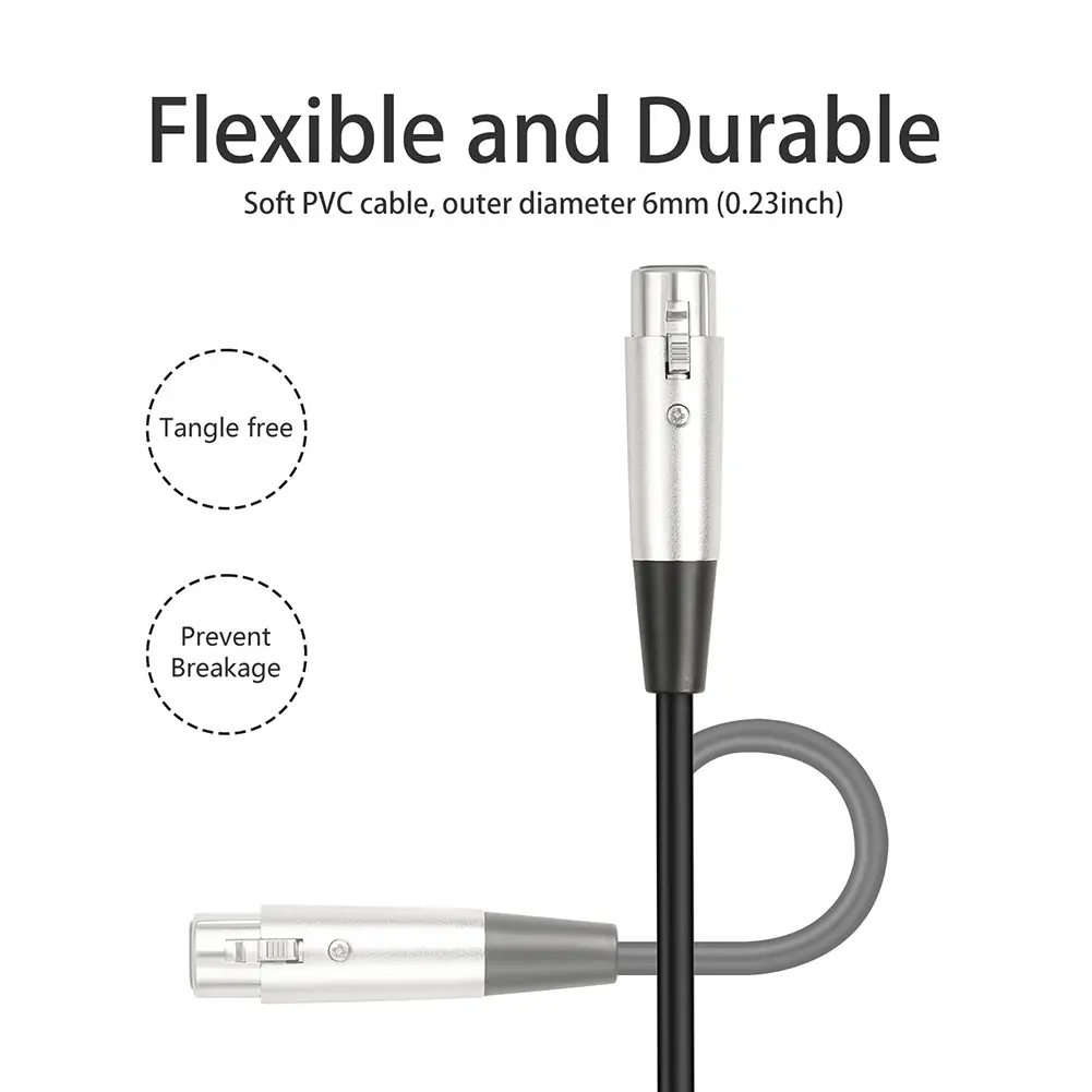 XLR Female To 1/4 (6.35mm) TS Mono Jack Mic Cord Braided XLR Female To 1/4 TS Cable Mic Audio Cable for Dynamic Microphone