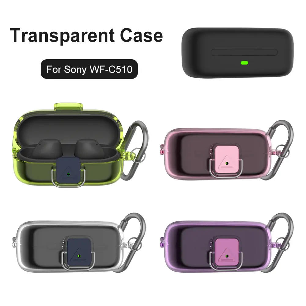 TPU Transparent Case for Sony WF-C510 Protective Cover Anti-Drop Earphone Case Cover with Carabiner for Sony WF-C510 Case Cover