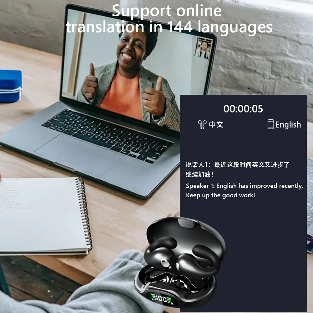 AI Translation Real-Time Earbuds 144 Language Digital Display with Charging Case Translation Device for Travel Business Learning