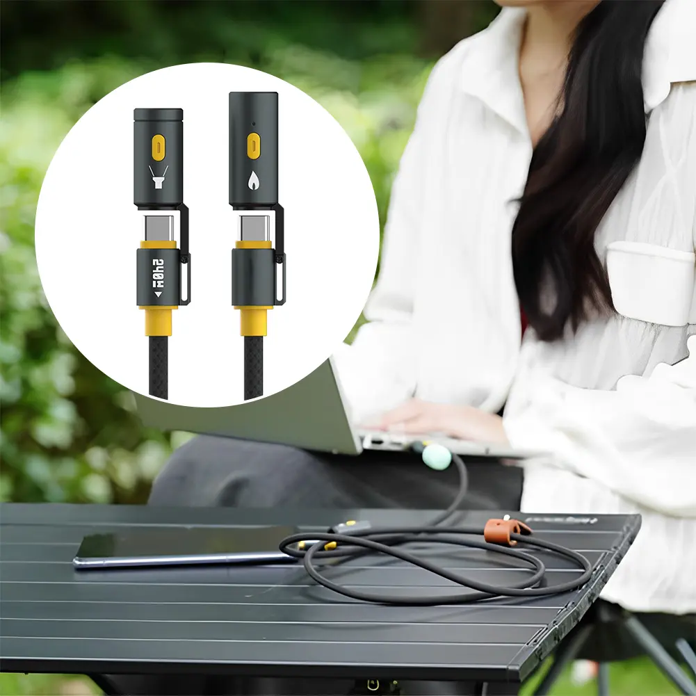 240W USB C Multi Charging Cable with Lighter & LED Flashlight USB Type C Cable for iPhone 16 Pro Max/Pad/Phones/Tablets/Laptop