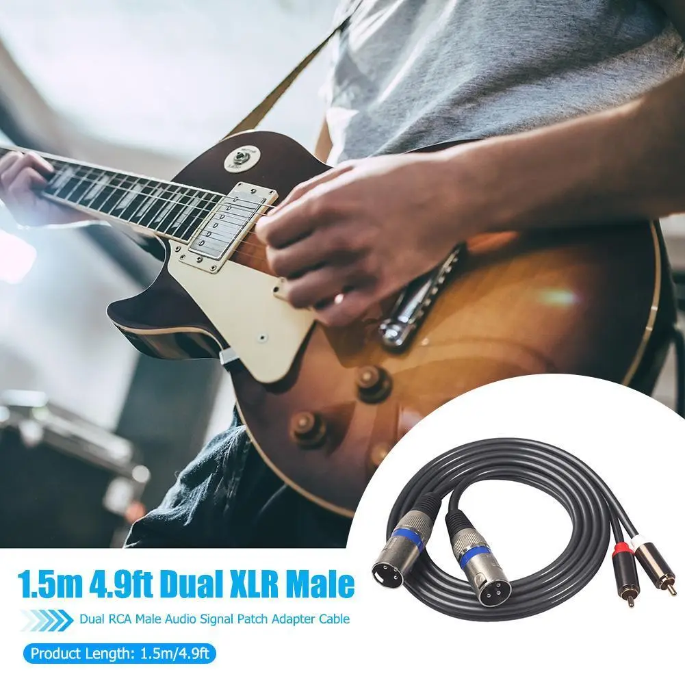 Dual XLR Male To Dual RCA Male Audio Signal Patch Adapter Cable 1.5m/4.9ft for Microphone Mixer Headphone Amplifier