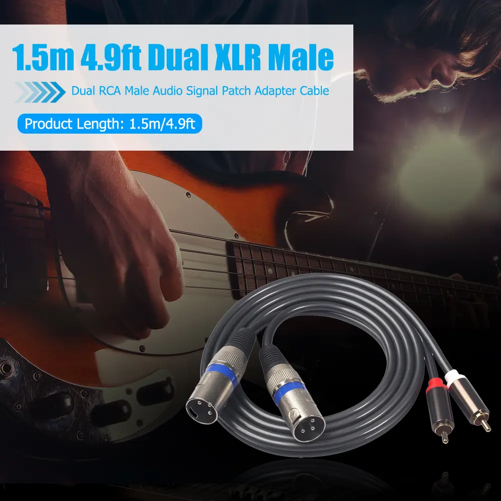 Dual XLR Male To Dual RCA Male Audio Signal Patch Adapter Cable 1.5m/4.9ft for Microphone Mixer Headphone Amplifier