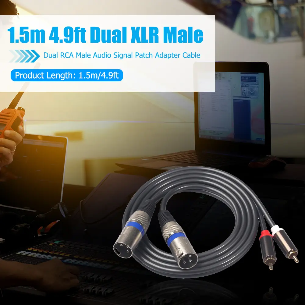 Dual XLR Male To Dual RCA Male Audio Signal Patch Adapter Cable 1.5m/4.9ft for Microphone Mixer Headphone Amplifier