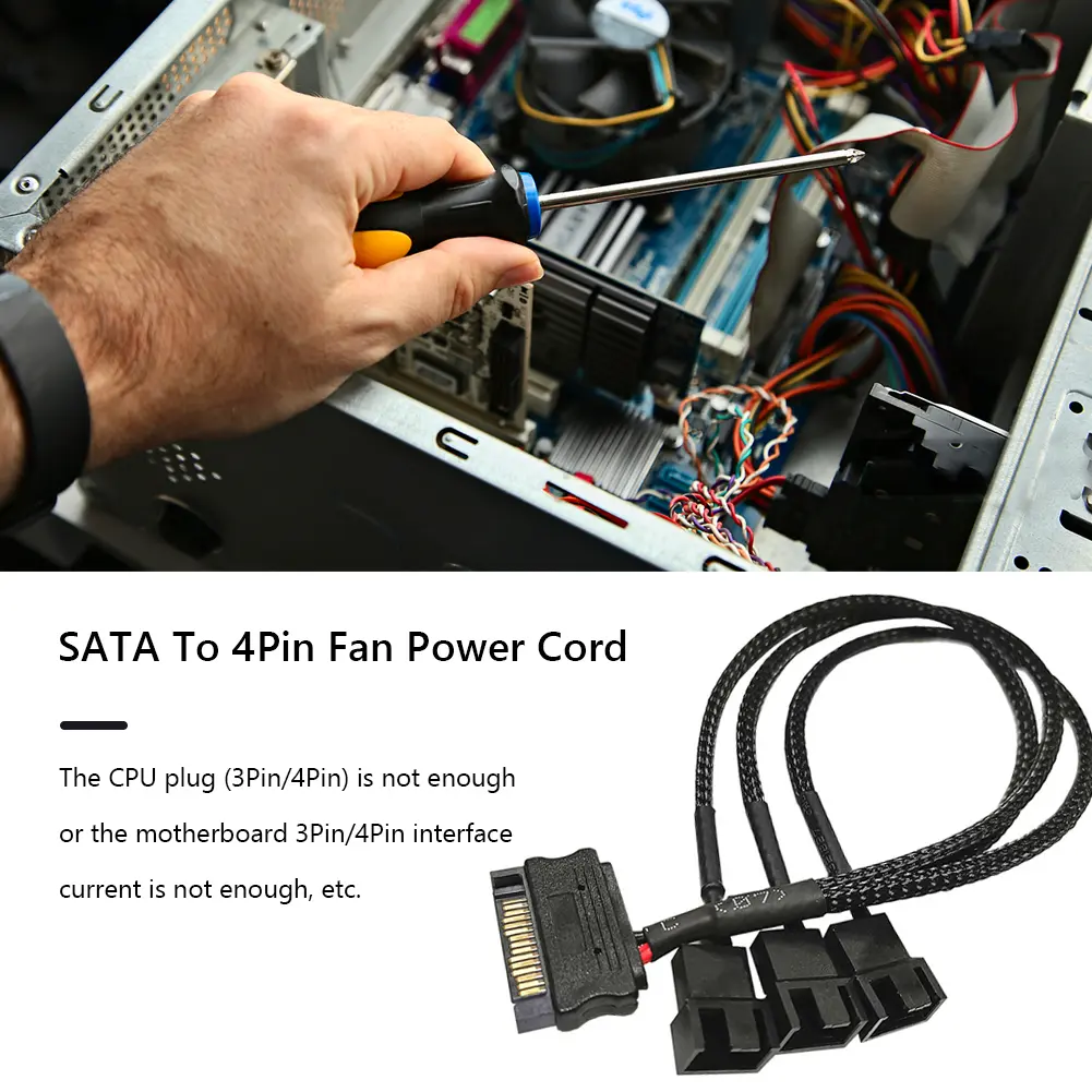 Splitter Adapter Converter Supply Cable Cord PC Fan Splitter Power Cable SATA to 4Pin Cooler Cooling Fan Extension Power