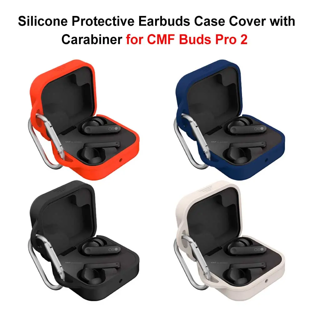 Silicone Protective Earbuds Case with Carabiner Protective Cover Shockproof Protector Cover Sleeve for CMF by Nothing Buds Pro 2