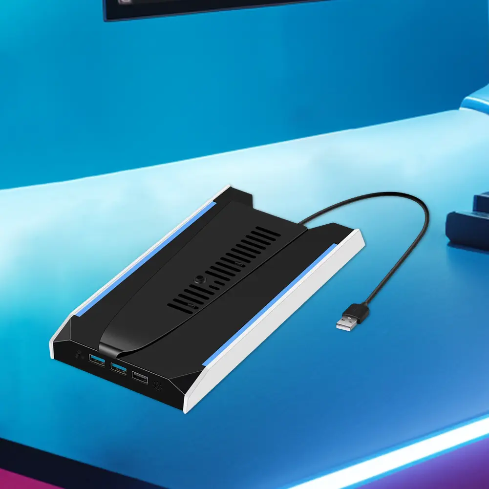 For PS 5 Slim/PS 5 Pro RGB Game Console Base Bracket with 3 USB 2.0 Ports 8 Light Mode W/ 3-Speed  Cooling Fan Game Accessories