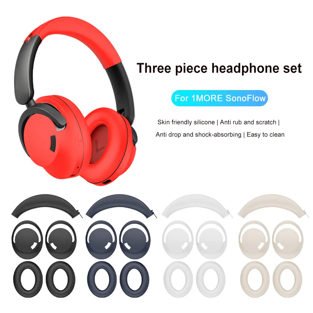 Silicone Case Cover Anti-Scratch Protective Sleeve Earpad Case Cover/Ear Cups Cover/Headband Cover for 1MORE SonoFlow Headphones