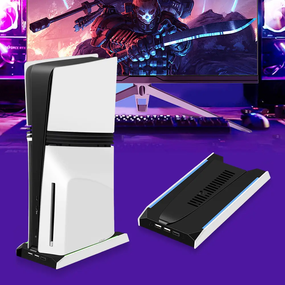 For PS 5 Slim/PS 5 Pro RGB Game Console Base Bracket with 3 USB 2.0 Ports 8 Light Mode W/ 3-Speed  Cooling Fan Game Accessories