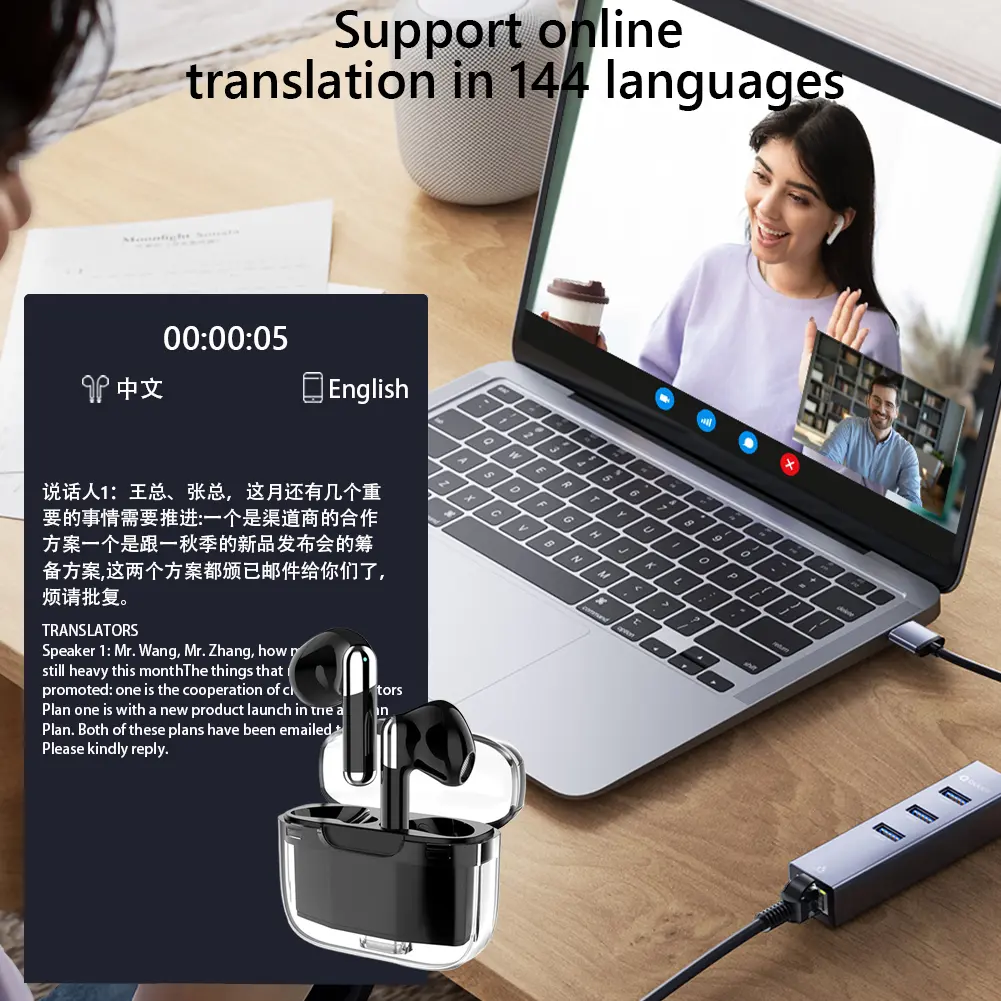 144 Languages Language Translation Earbuds with APP Bluetooth-Compatible 5.3 Smart Voice Translator for Travel Business Learning