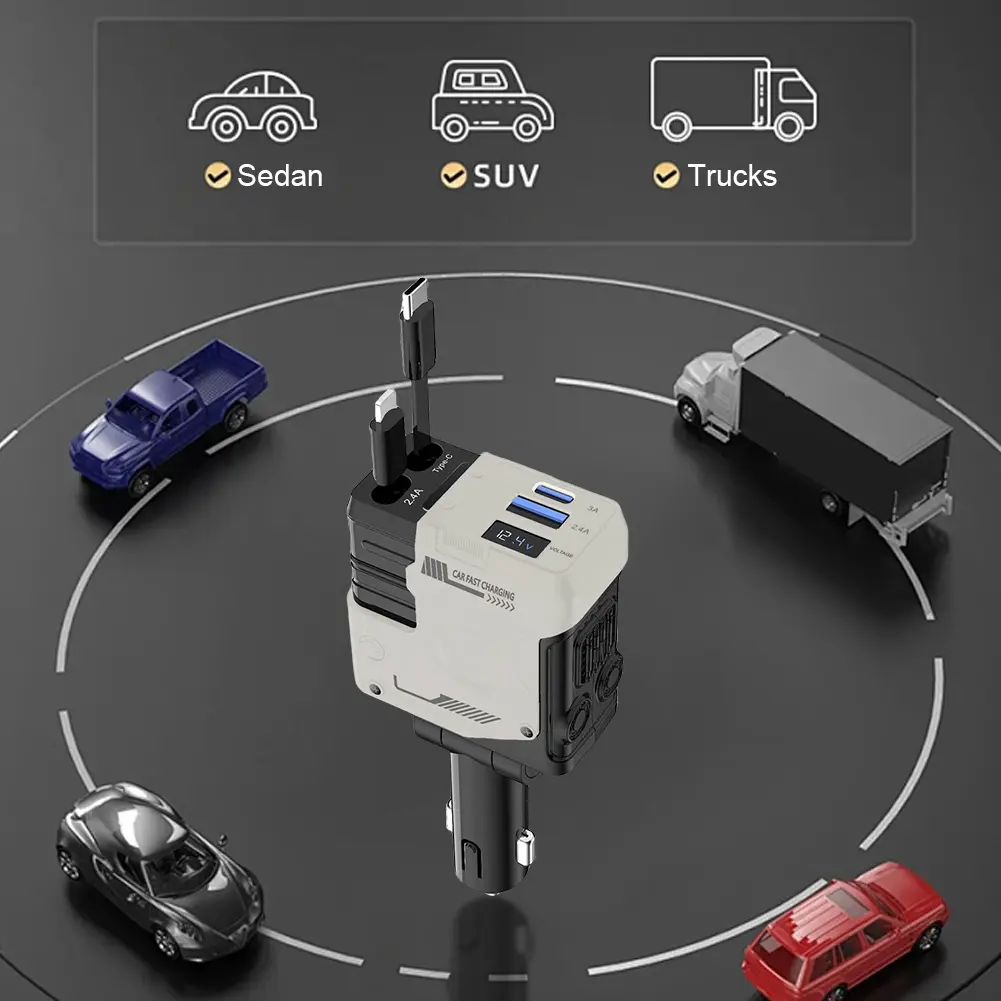 4 in 1 Retractable Car Charger Super Fast Car Phone Charger USB C Car Charger Fast Charging Adapter for IPhone/Samsung/Huawei