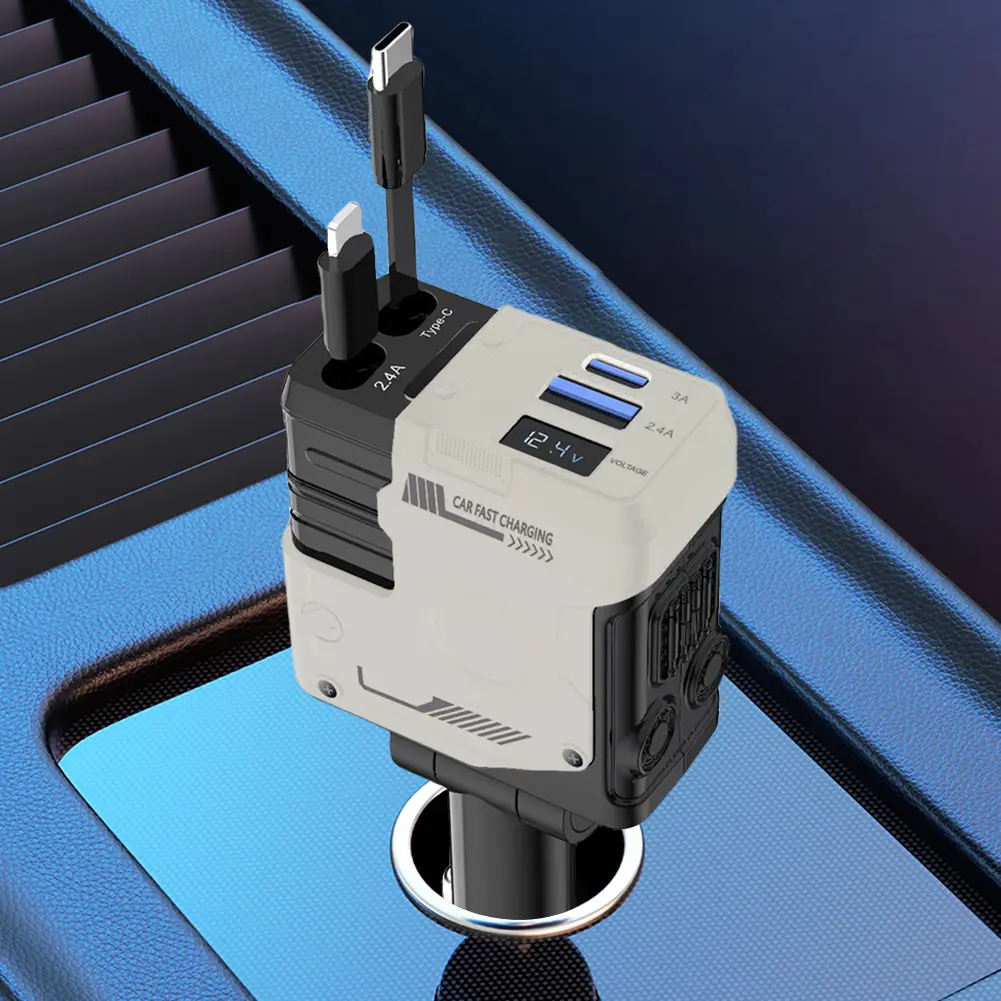 4 in 1 Retractable Car Charger Super Fast Car Phone Charger USB C Car Charger Fast Charging Adapter for IPhone/Samsung/Huawei