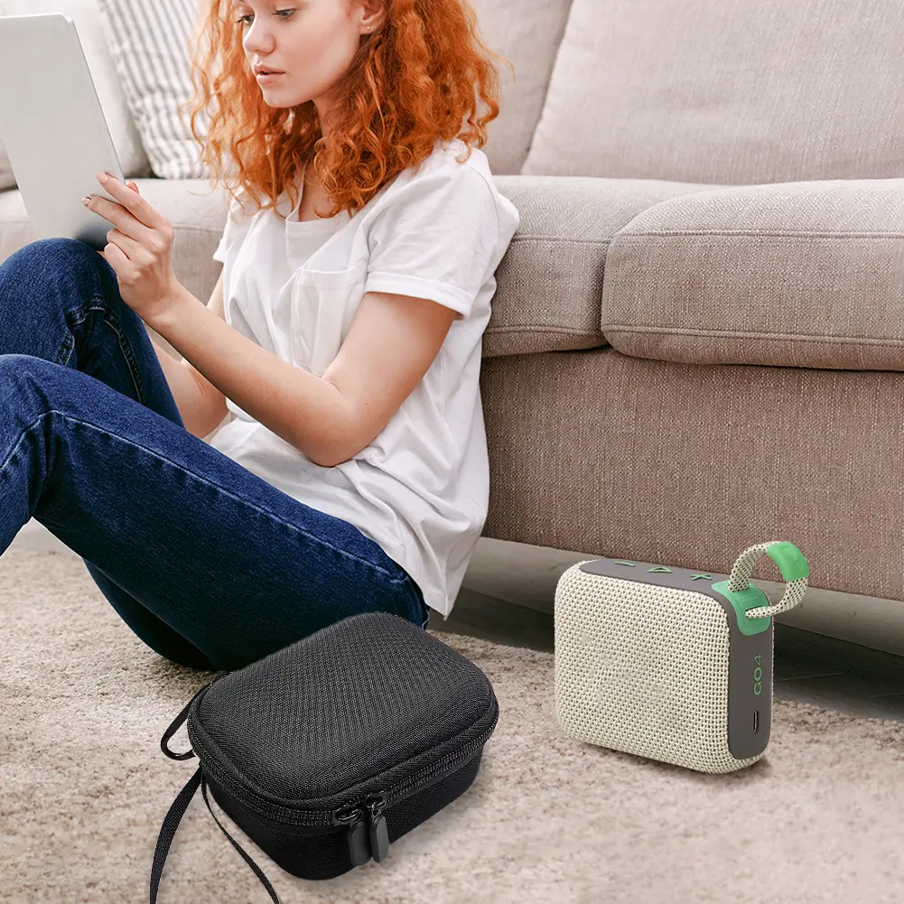 Hard Carrying Case Anti-scratch Shockproof Travel Protective Bag w/ Hand Rope & Carabiner for JBL Go 4 Portable Speaker