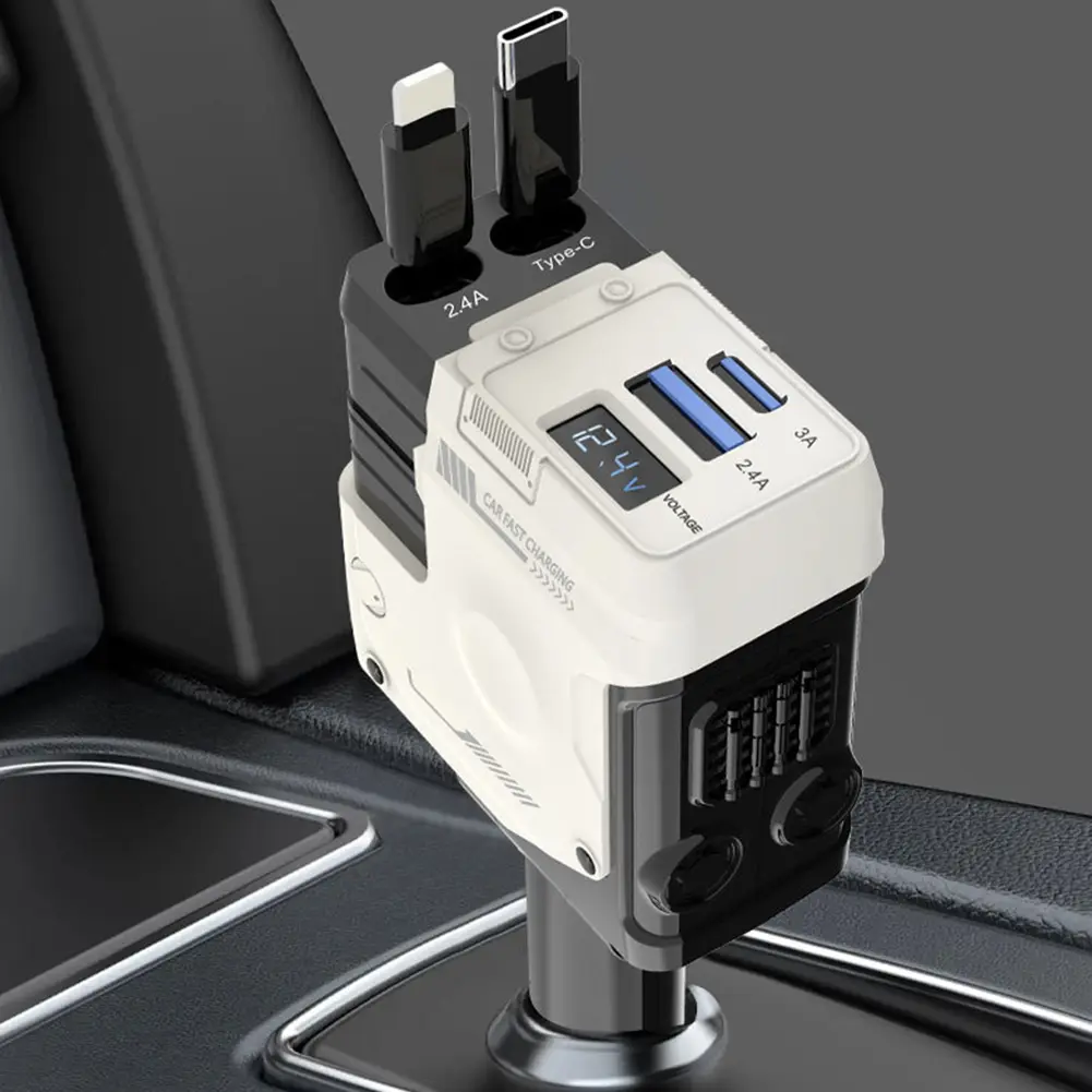 4 in 1 Retractable Car Charger Fast Car Phone Charger 120W Super Fast Car Phone Charger Fast Charging Adapter Car Accessories