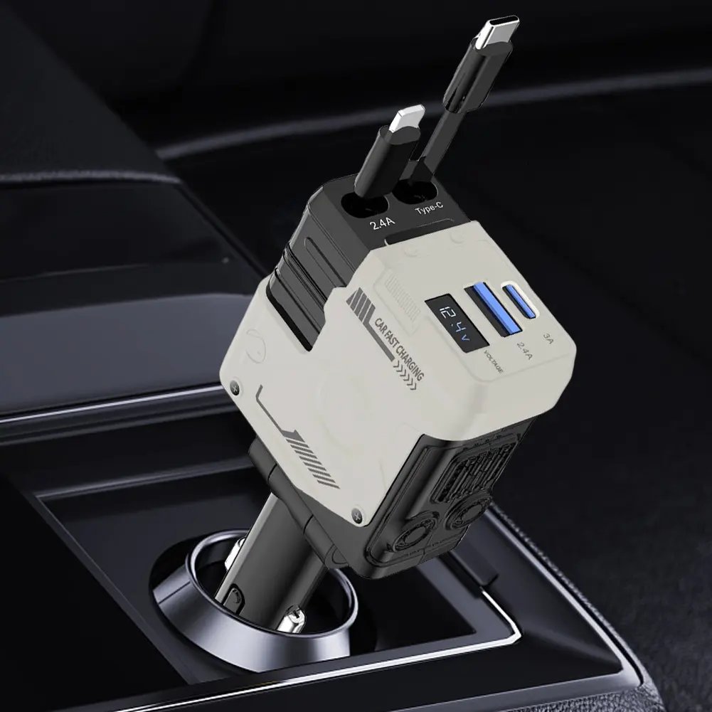 4 in 1 Retractable Car Charger Fast Car Phone Charger 120W Super Fast Car Phone Charger Fast Charging Adapter Car Accessories