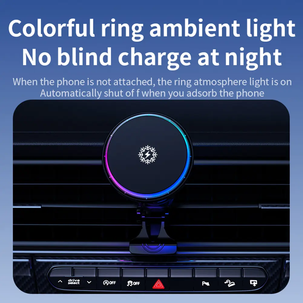 15W Magnetic Phone Cooling Car Charger Wireless Charging Phone Cooler Car Phone Holder Cooling Mount for iPhone 16/15/14/13/12